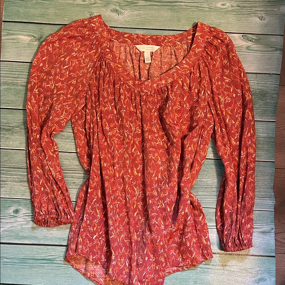 LC Lauren Conrad Rust Floral Peasant Top